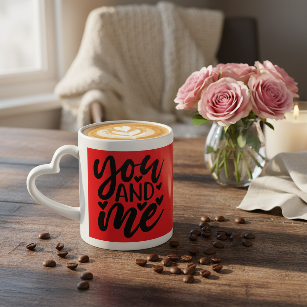 Your heart-shaped mug with lifestyle background